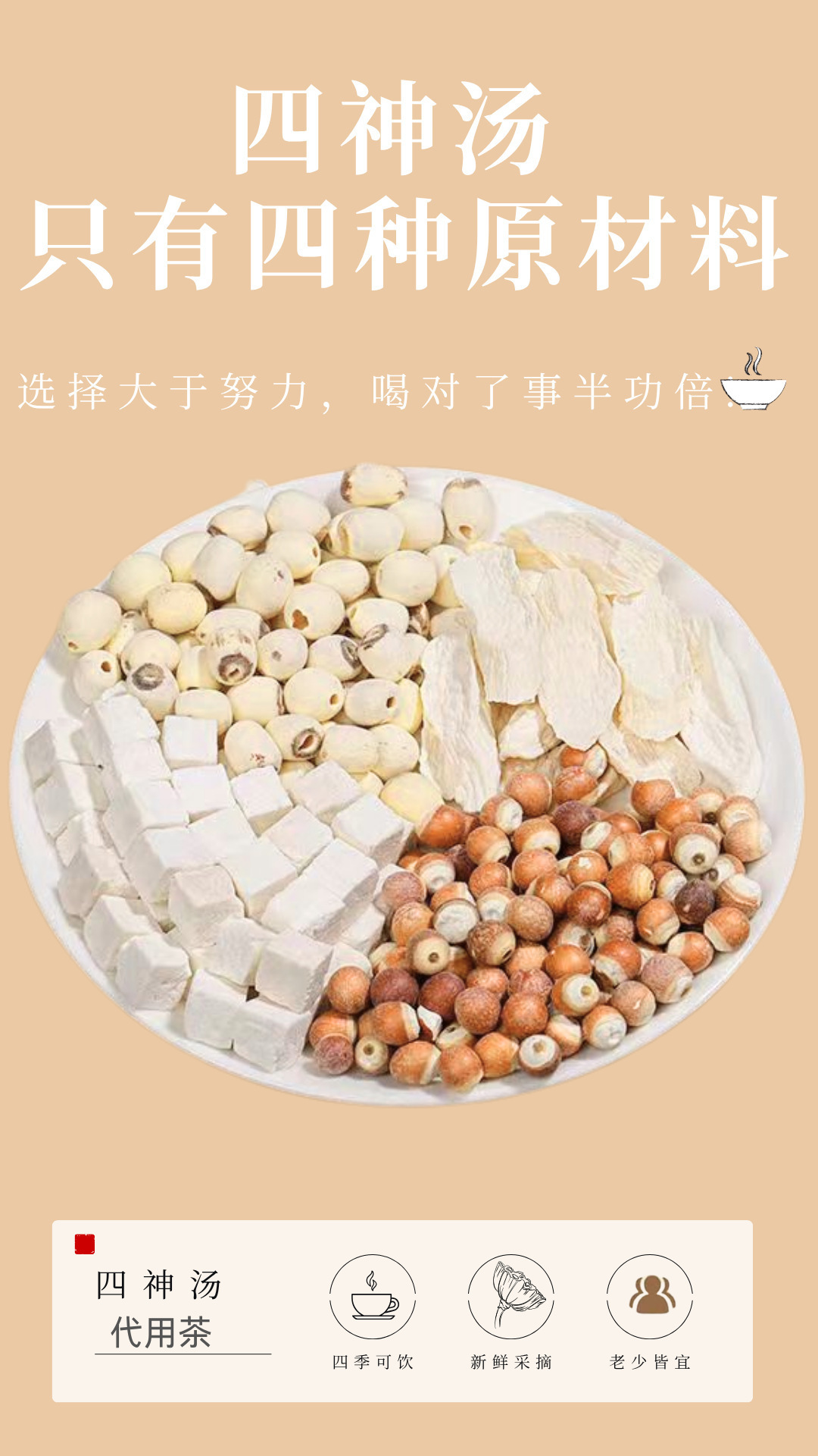 Four Spirits Soup Herbal Tea Pack Si Shen Tang Poria Euryale Lotus Seed Chinese Yam No-Cook 96g in use