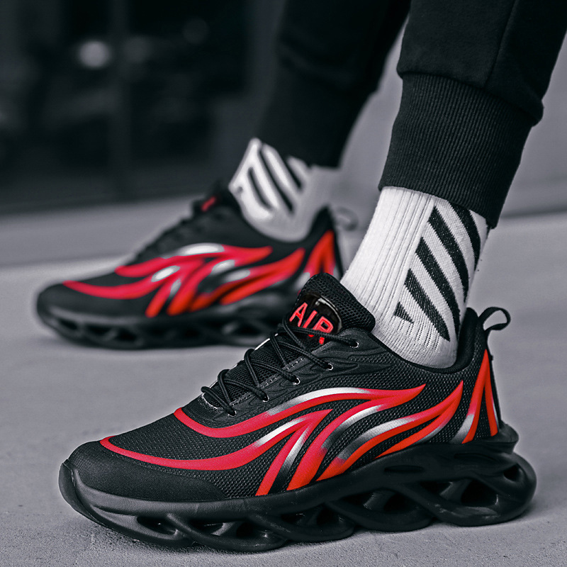 Autumn New Trend Fashion Casual Shoes Four Color Large Flame Breathable Mesh Sneakers_voghion.com