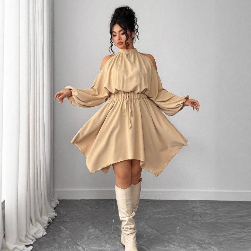 Cross-Border Foreign Trade Aliexpress European and American Amazon Long-Sleeved Autumn Solid Color Dress