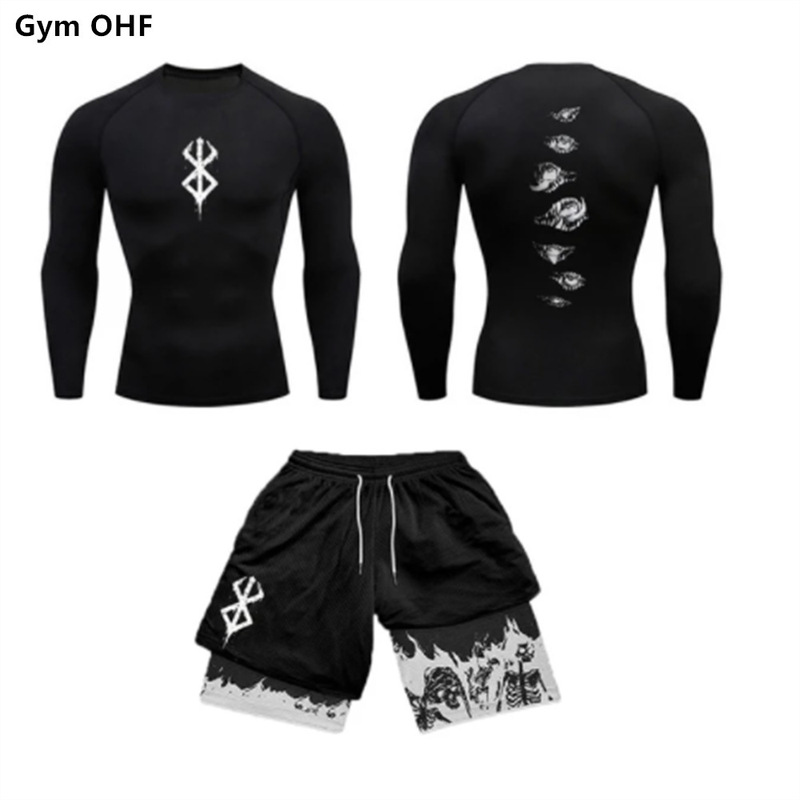 Cross-border Anime Berserk Guts Men's T-shirt 3D Digital Print Double-layer Shorts 2-piece Sportswear