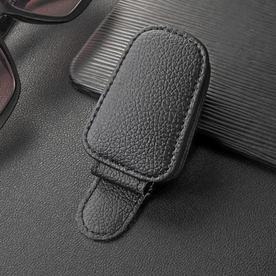 Car Glasses Clip/Bill Clip Holder Car Leather Multifunctional Sunglasses - black