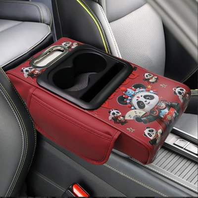 Central Armrest Support Protective Cover – Armrest box pad - burgundy-cartoon-panda