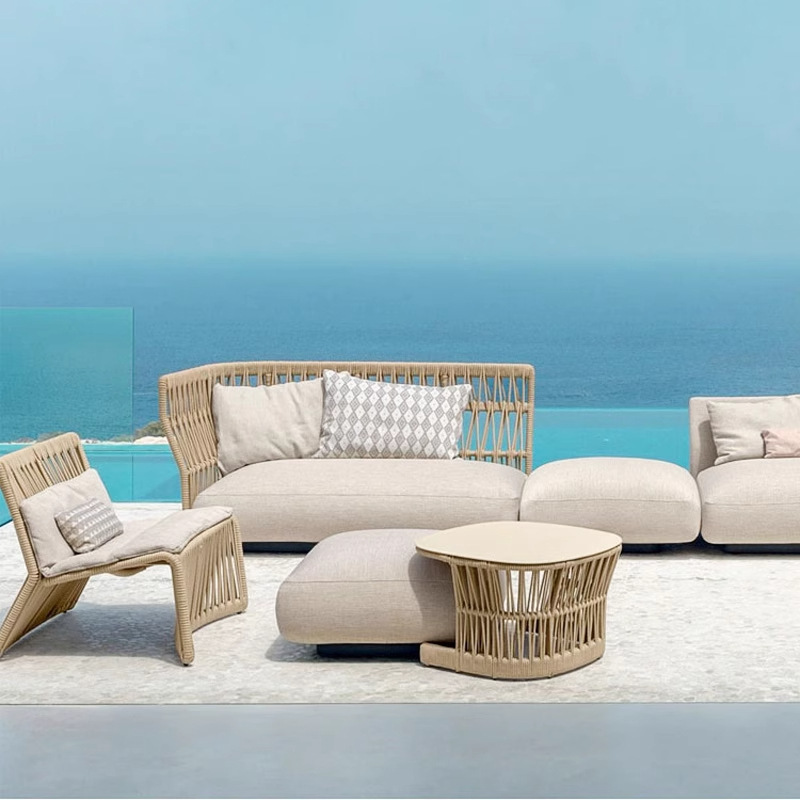 Sofá al aire libre patio tela de caña piscina al aire libre muebles de ocio doble combinación al aire libre silla de caña nórdica
