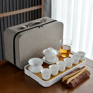 德化白瓷旅行茶具套装便携式茶艺教学功夫茶具套装茶盘伴手礼印制