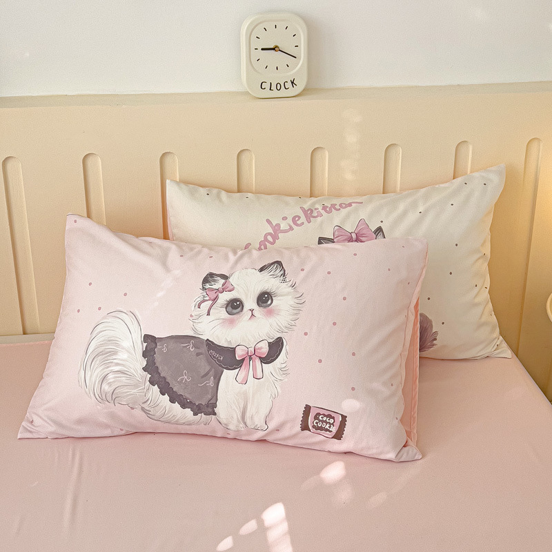 少女心ins卡通猫咪床上四件套可爱水洗棉床单被套学生宿舍三件套