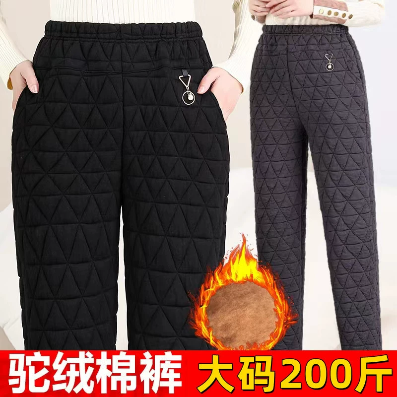 200 кг хлопковые брюки больших размеров для пожилых женщин, женские брюки среднего и пожилого возраста, осенне-зимние эластичные толстые теплые брюки для пожилых людей с высокой талией