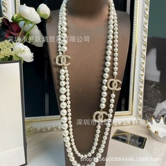 香奶奶家高品质带标双C100周年珍珠毛衣链女欧美高级感长款项链女