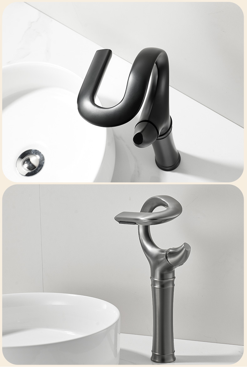 All-copper creative art washbasin, gun grey faucet, waterfall-style splash-proof bathroom cabinet, basin faucet undefined