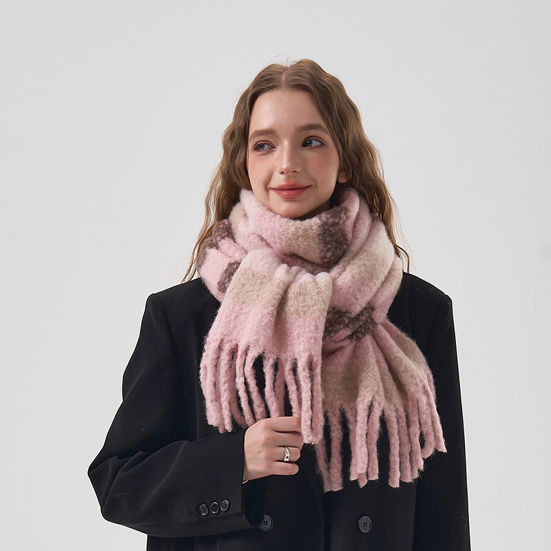 Korean version minimalist contrasting striped wool blend scarf for winter soft and sticky warmth, student cold_voghion.com