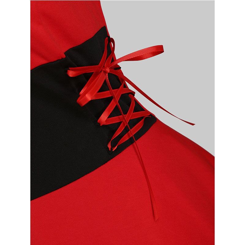 Abbigliamento da donna Natale Rosso Spalle scoperte Nero Vita Fiocco Bretelle Vestito_voghion.com