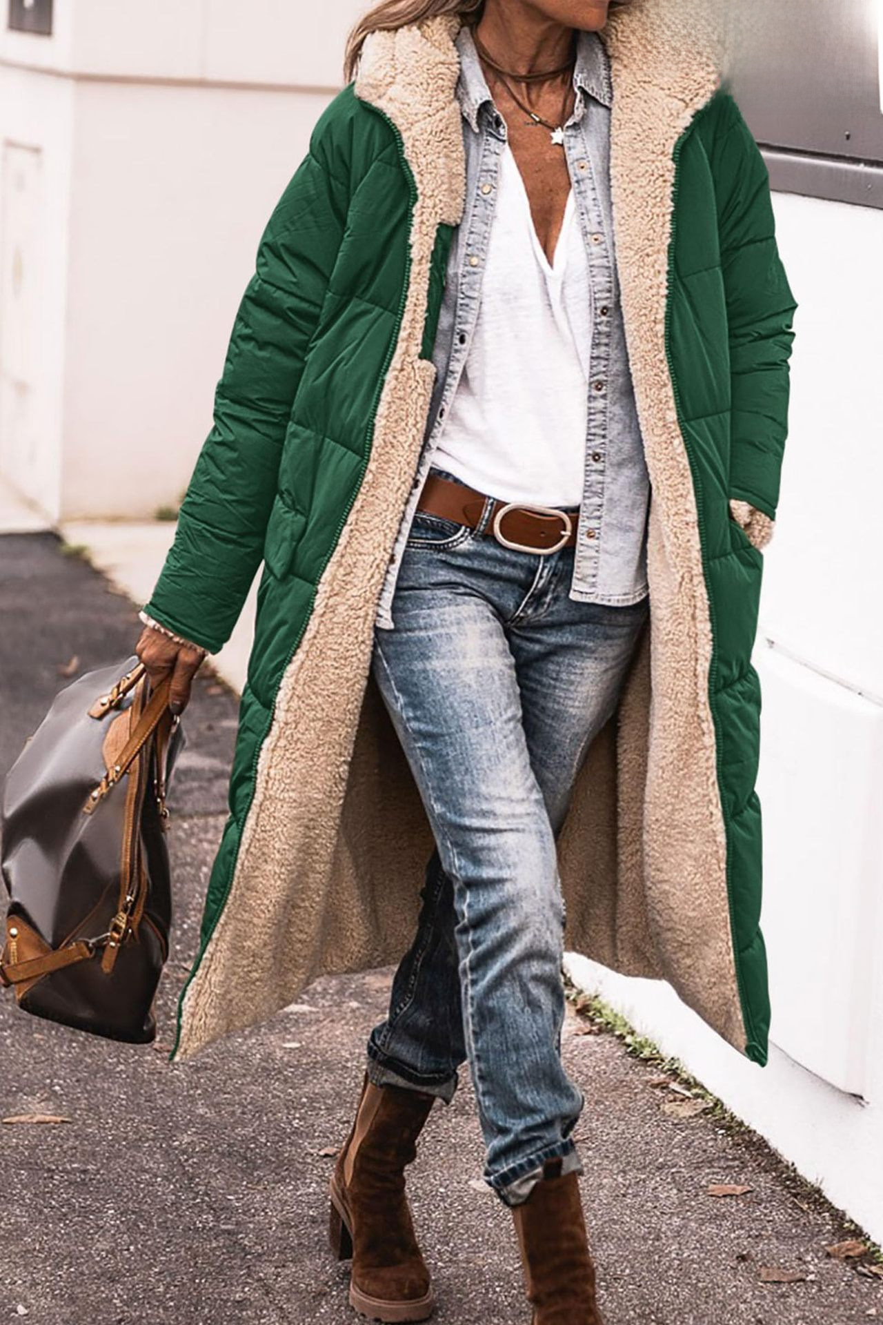 Women's Winter Coat Hooded Solid Colour Long Sleeve Slim Cardigan_voghion.com