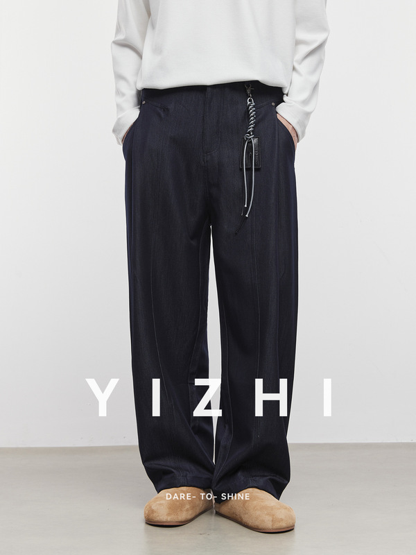亦止男装丹宁色直筒裤男秋季2025新款潮牌cleanfit老钱风休闲长裤|undefined