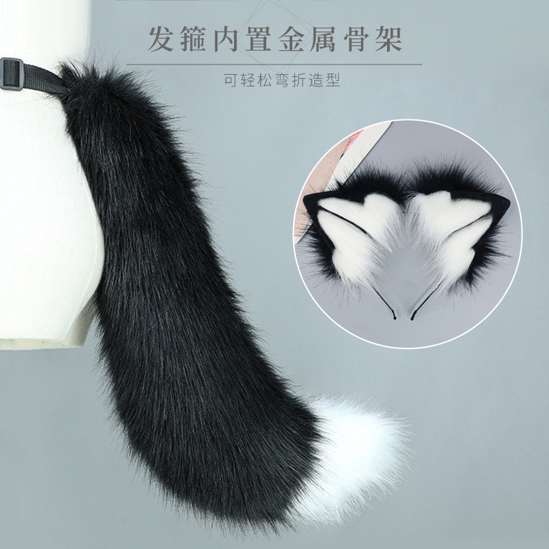 De una sola pieza hecha a mano tocado JK Lolita diadema Lobo Rey fenille Cosplay bestia oreja bestia traje de cola