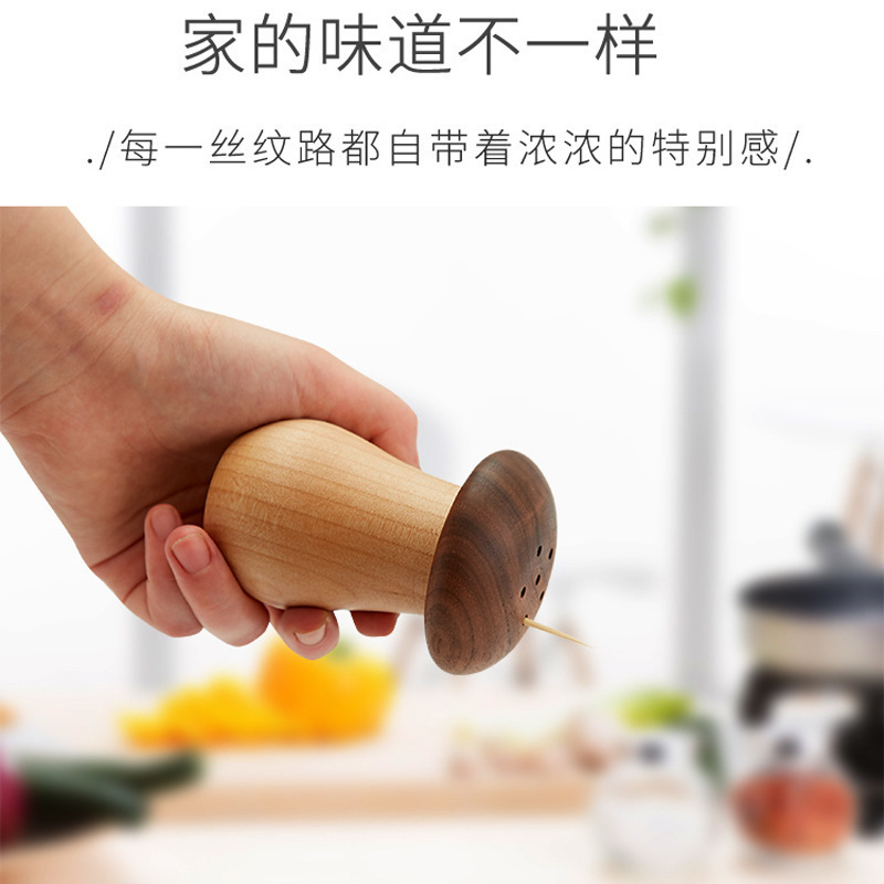 Creativo hongos pimienta molino Acacia roble madera sólida sal marina pimienta negra molino botella caja de palillos de dientes set