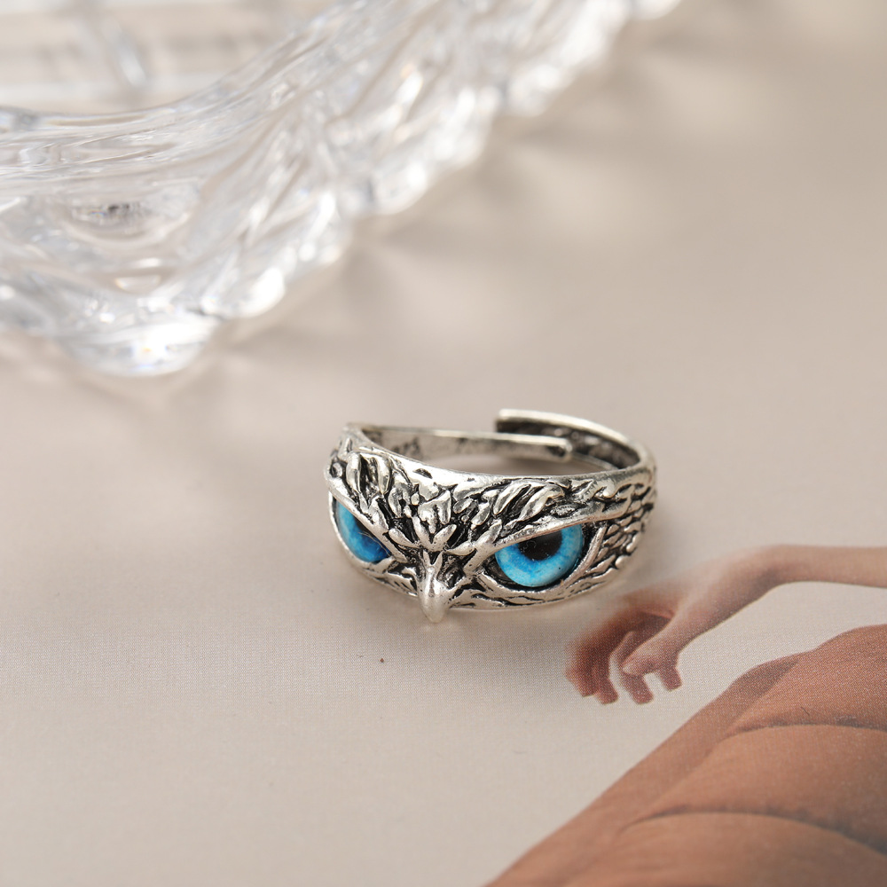 Retro Blue Eyed Owl Open Ring Wholesale display picture 3