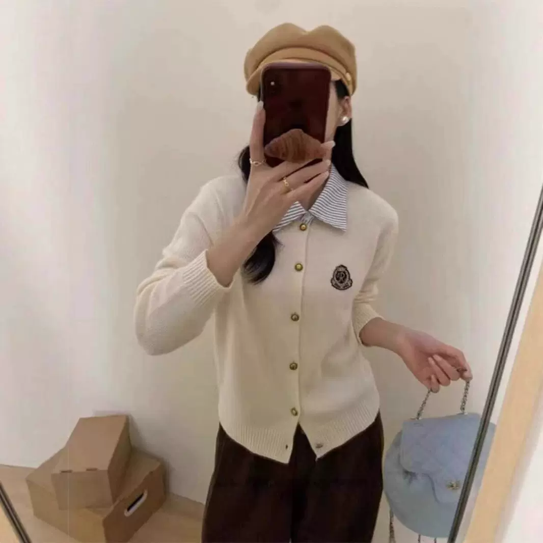 假两件polo领开衫毛衣女2025春秋季显瘦学院风短款针织衫外套上衣