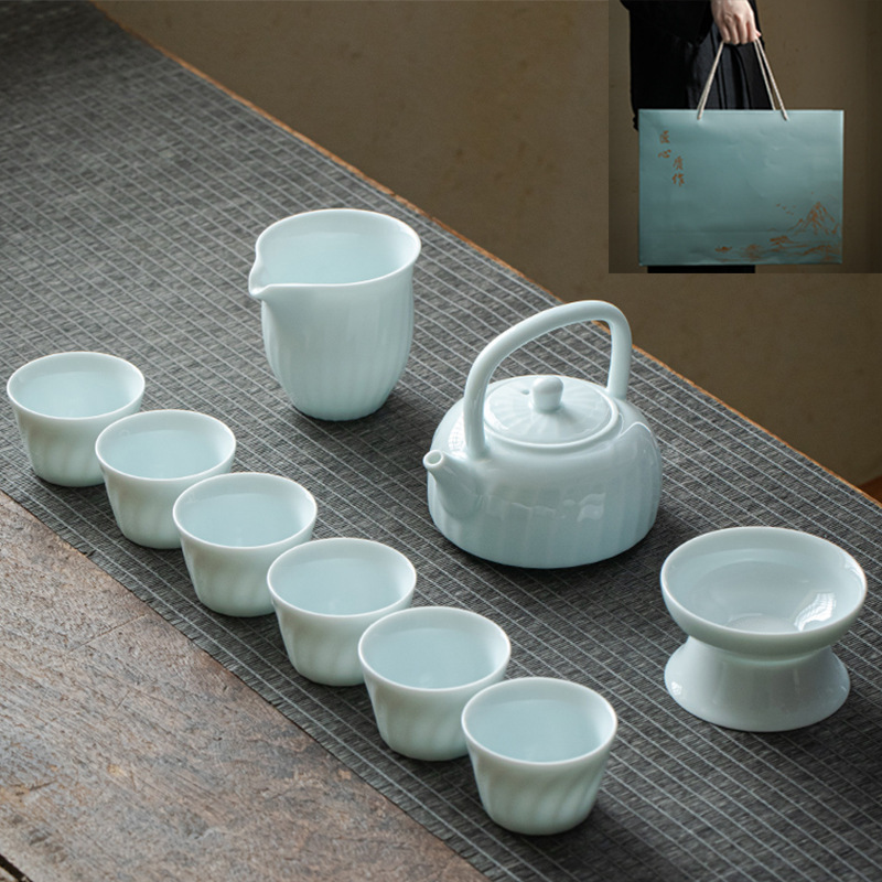 ギフト工夫茶器セット卸売り家庭用ロゴ蓋碗提梁壺開業徳化陶磁器茶器セット|undefined