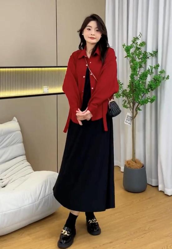 大码西装胖mm大码女装宽松显瘦长袖POLO不规则短外套+百搭背心裙|undefined