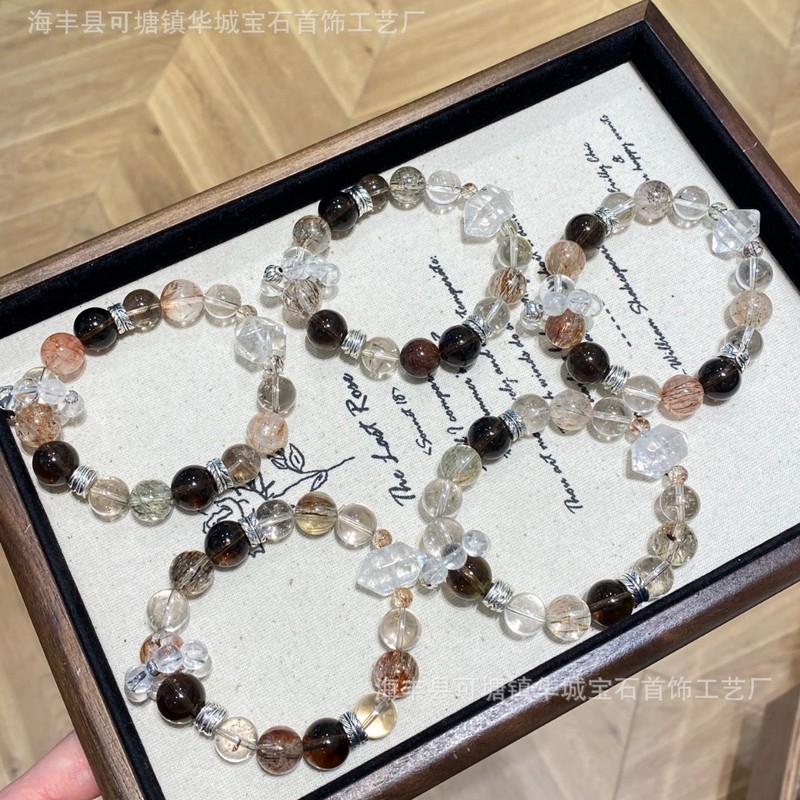 Qiaoen ナチュラルブラックゴールドスーパーティークリスタルブレスレットクリスタルブレスレットホワイトクリスタルアーセンタル DIY デザイン卸売|undefined