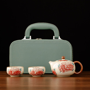 Jihuan Ru Kiln Peony Xishi Pot High-End Tea Set Small Set Teapot Teacup Gift for Leaders, Elders, and Ladies