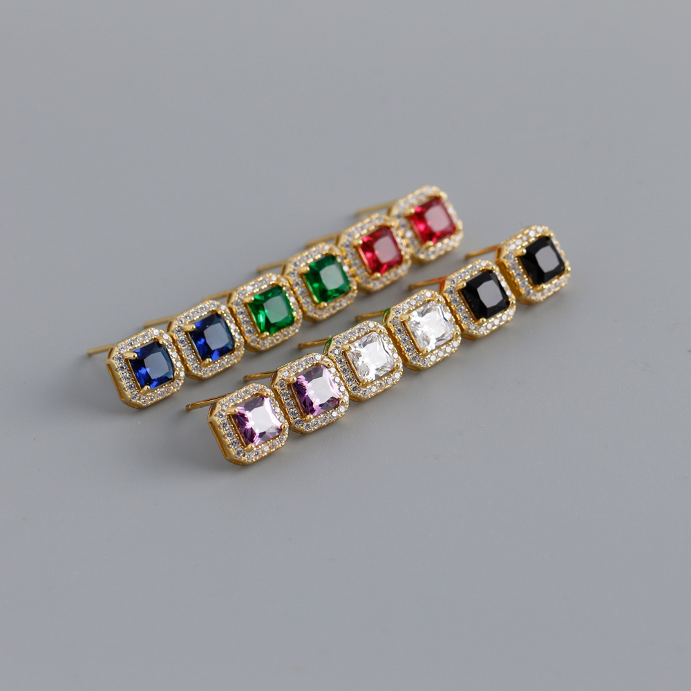 Fashion Geometric Sterling Silver Inlay Zircon Ear Studs 1 Pair