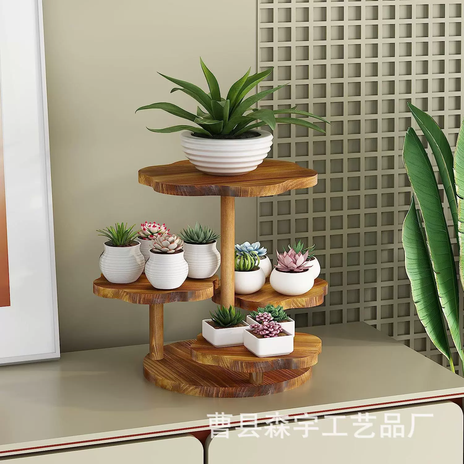 实木四层花朵托盘置物架阳台桌面多肉花盆展示架木质甜品台蛋糕架