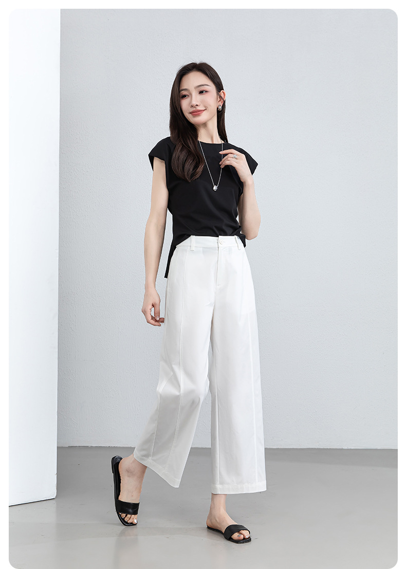 Quần culottes nữ ống rộng cạp cao vải modal co giãn dáng suông dài 9 phần — màu hồng chi tiết 23