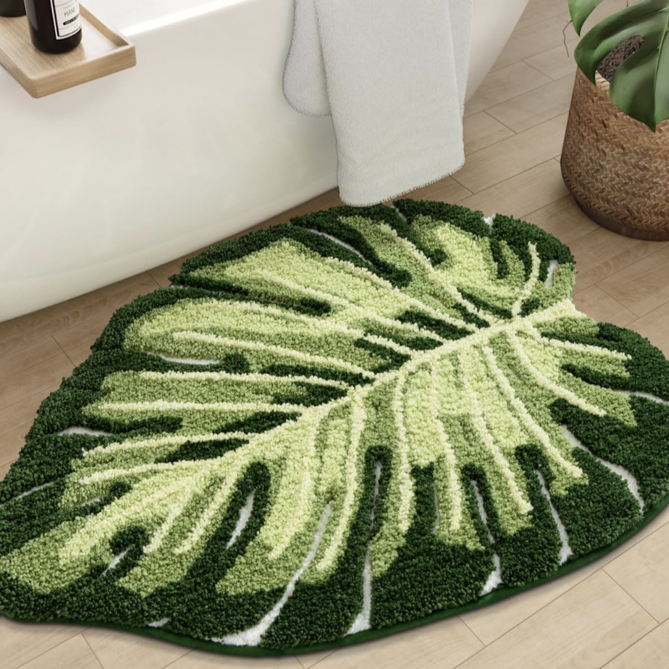 Vintage Nordic Boho Leaf Pattern Bath Mat Non-slip Hallway Rug_voghion.com