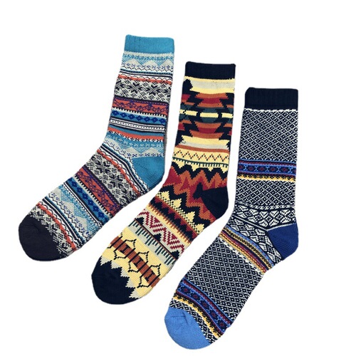 New products for autumn and winter, Japanese style thick needlework, medium and long tube ethnic style cotton socks for men, retro totem Harajuku trendy socks cross-border