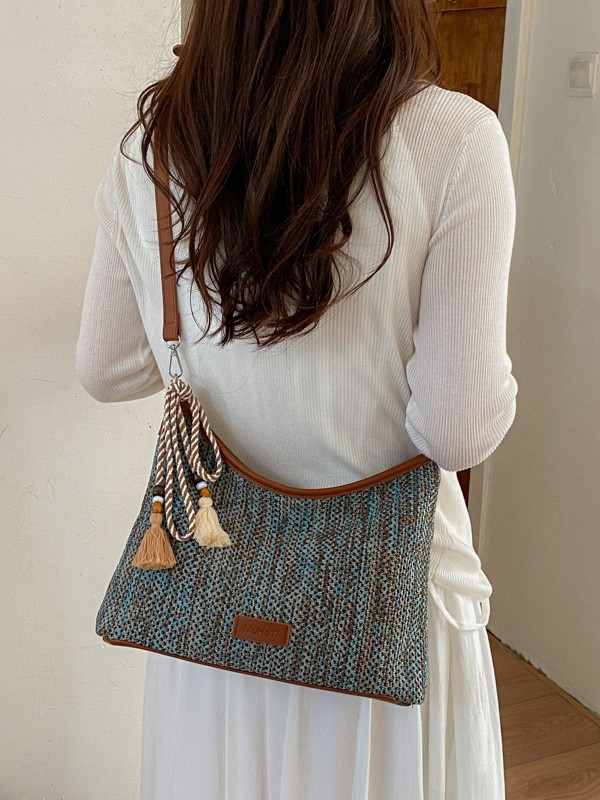 Bolso de tejido de gran capacidad para mujeres 2026 nuevo nicho de moda super caliente mochila de hombro de viaje ocio bolsa de mano image 1