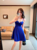 Diamond studded V-neck slim fit nightclub women's summer new A-line skirt