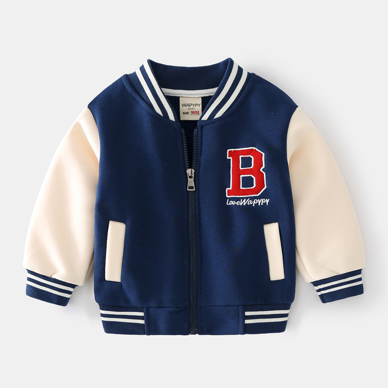 Boys Zipper Jacket 2025 Autumn and Winter Kidsren's Velvet Sweatshirt Baby Letter Embroidered Baseball Uniform Casual Top Wholesale