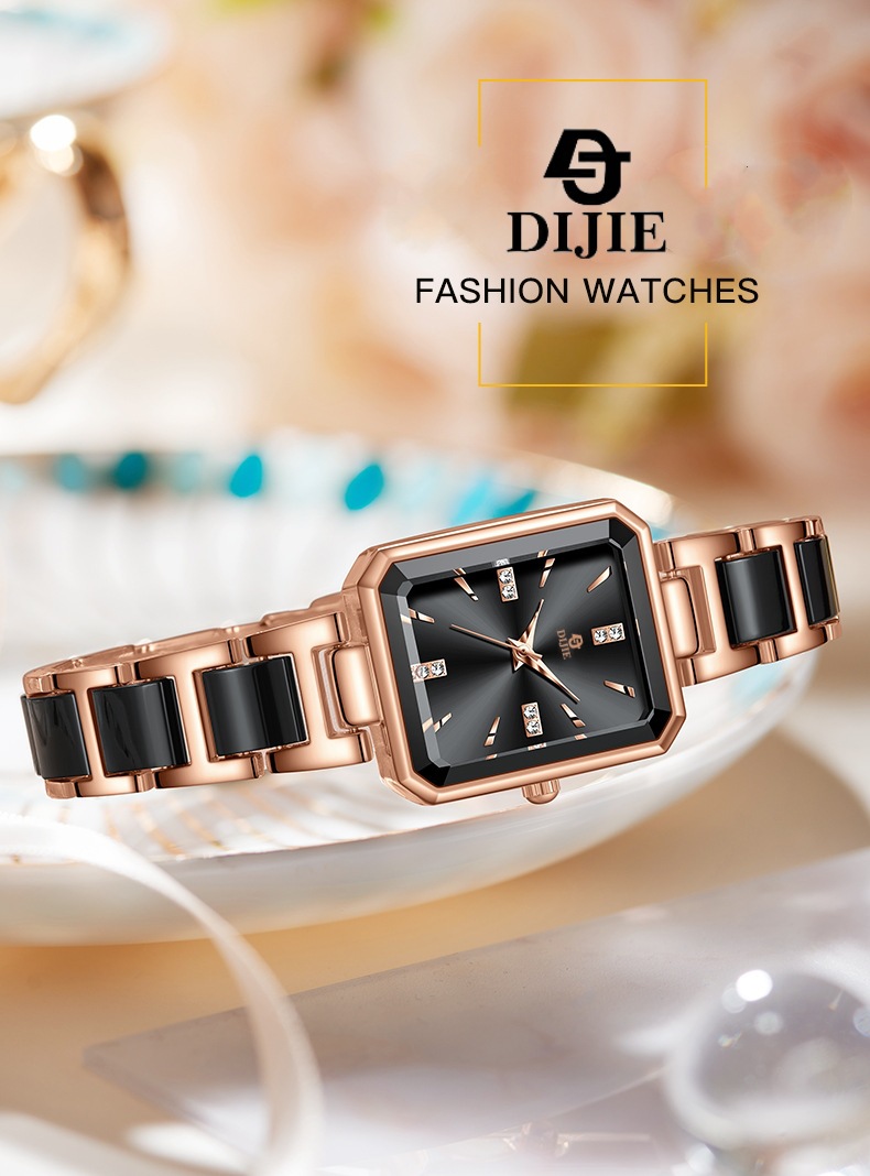 Damenuhr, Luxus, Diamant, quadratisches Zifferblatt, elegant, Quarz