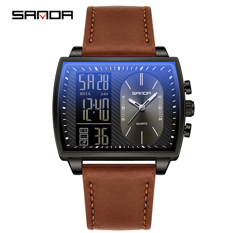 SANDA SANDA 6163 nuevo reloj electrónico de moda doble pantalla multifuncional reloj de hombre impermeable calendario de luz nocturna reloj de hombre