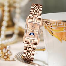 Labaoli方形镶钻日月星辰女表抖音爆款高级感轻奢钢带防水石英表