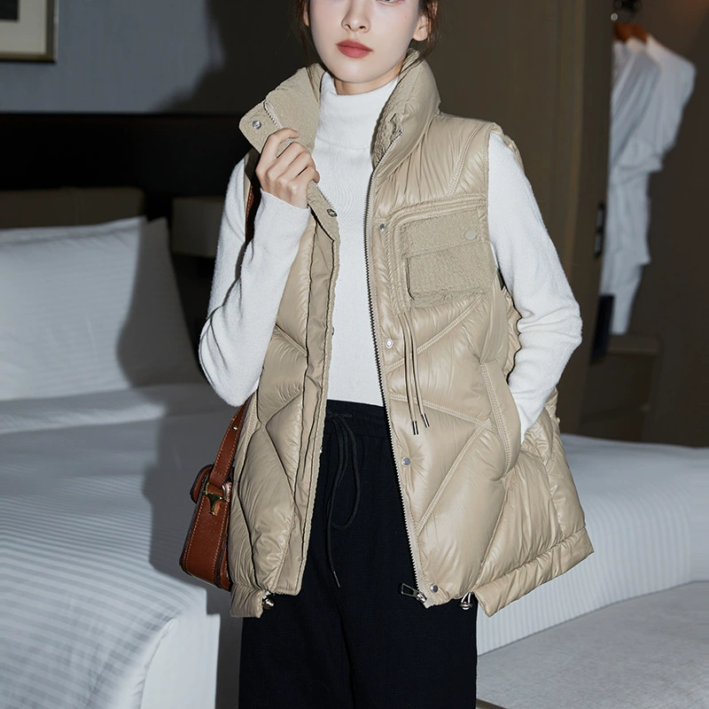 Гофрированный глянцевый пуховый жилет из хлопка, женская одежда, осень и зима, новый короткий Свободный жилет в Корейском стиле, жилет, куртка, внешняя торговля, оптовая продажа