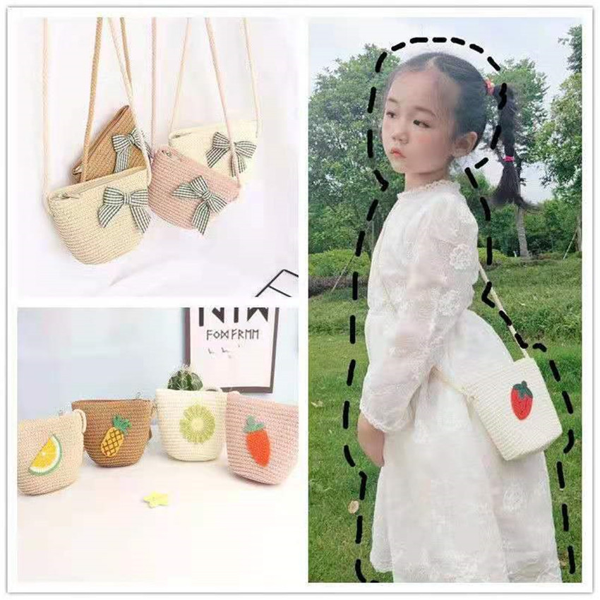 2021 Children's Straw Woven Bags, Spring/Summer, Girls' Crossbody Bags, Princess Style, Korean Cute Baby Girl Coin Purse Manufacturer