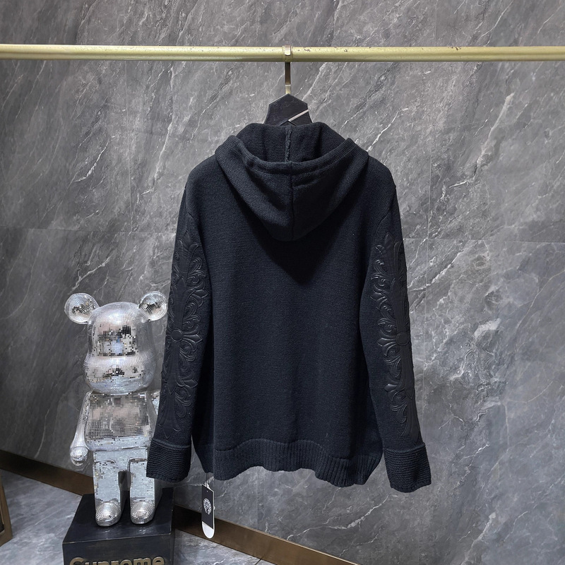 New Chrome Hearts Official Website Same Style Zipper Sweater Cross Flower Arms Leather Embroider Hooded New Chrome Hearts Official Website Same Style Zipper Sweater Cross Flower Arms Leather Embroider Hooded