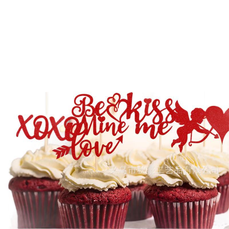 Venta caliente del día de San Valentín pastel de cumpleaños tarjeta de inserción decoración XOXO amor tema de boda postre mesa de inserción