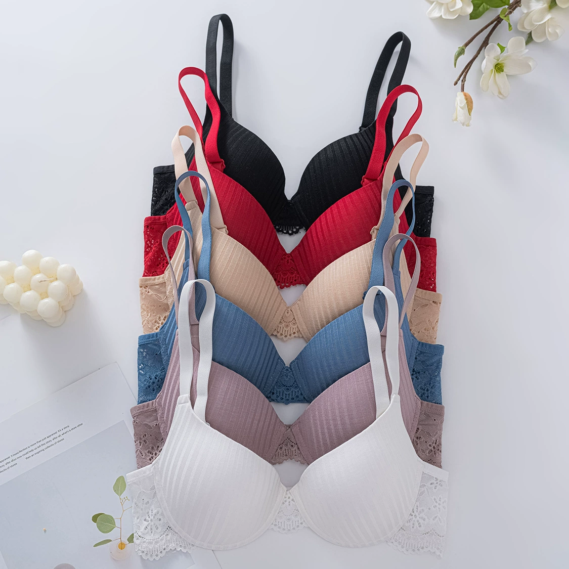 Новый трансграничный французский кружевной тюнг бюстгальтер Amazon tiktok бюстгальтер тонкий со стальным кольцом, чтобы собрать нижнее белье