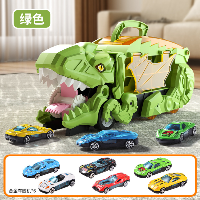 Transfronterizo dinosaurio para niños tragando coche catapulta deslizante transporte pista de almacenamiento aleación coche educativo coche juguete