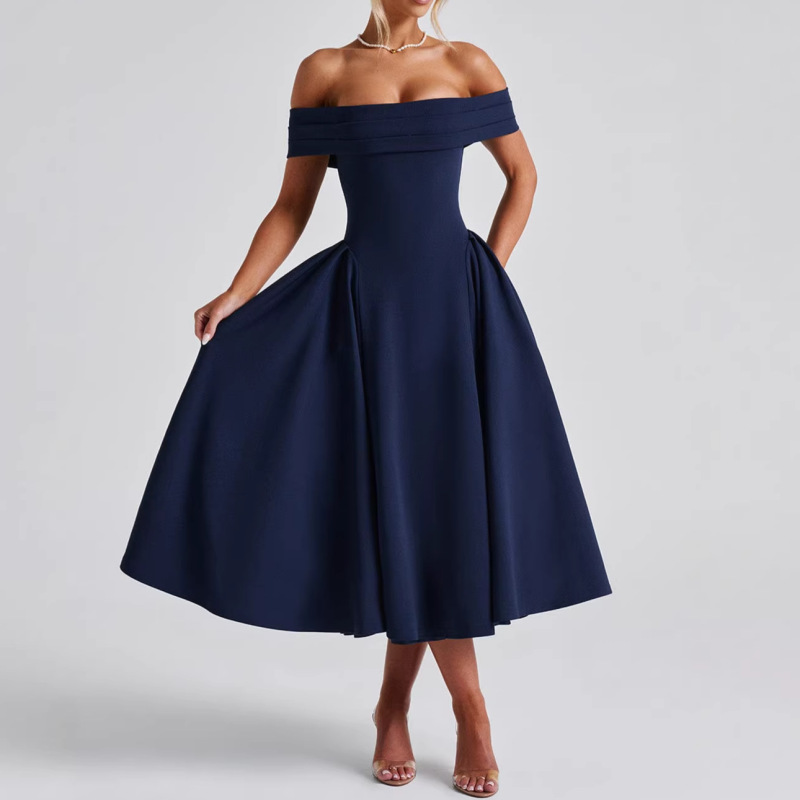 2026 In-Stock Foreign Trade Independent Site European and American Women's Fashion Sexy Off-Shoulder Long Dress Backless Solid Color Tube Dress