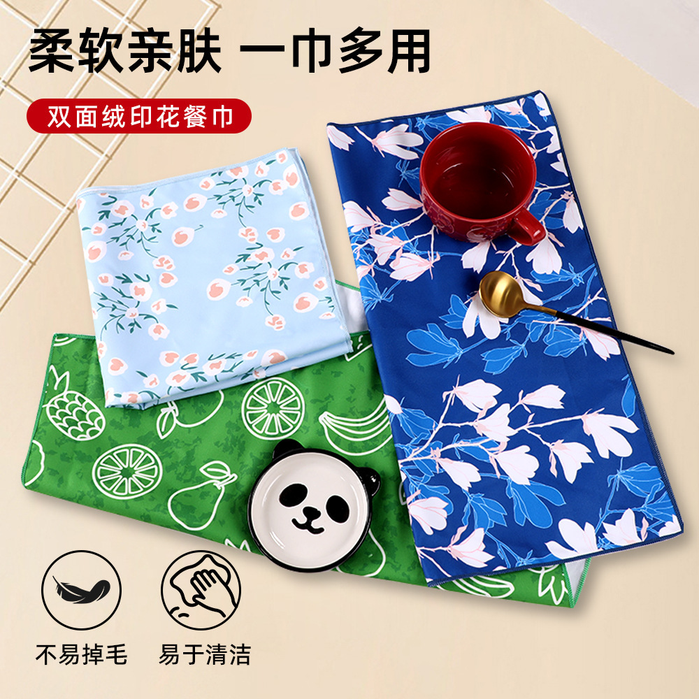 Cartoon Heat Transfer Printed Square Towel Double-Sided Velvet Advertising Gift Towel Cross-Border Direct Supply Small Square Towel