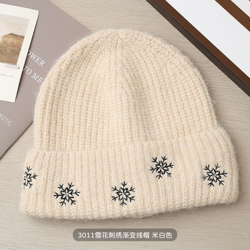 冬季帽子新款时尚圣诞雪花红色针织帽百搭防风大头围保暖毛线帽潮|undefined