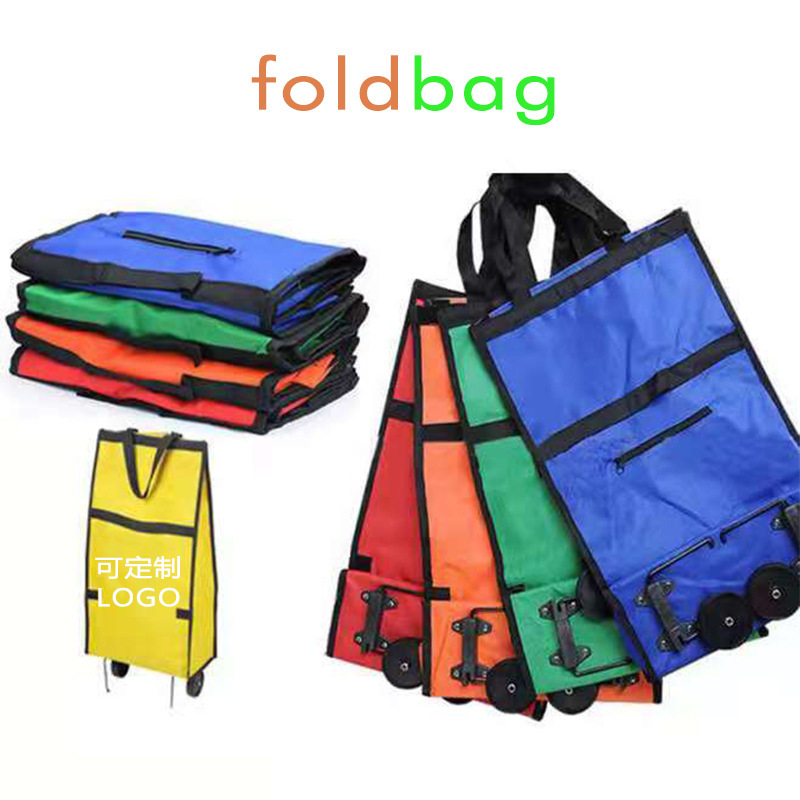 Folding Shopping Cart with Pull Handle, Custom-Made Tote Bag for Elderly, Grocery Shopping Cart with Advertising Print and Logo