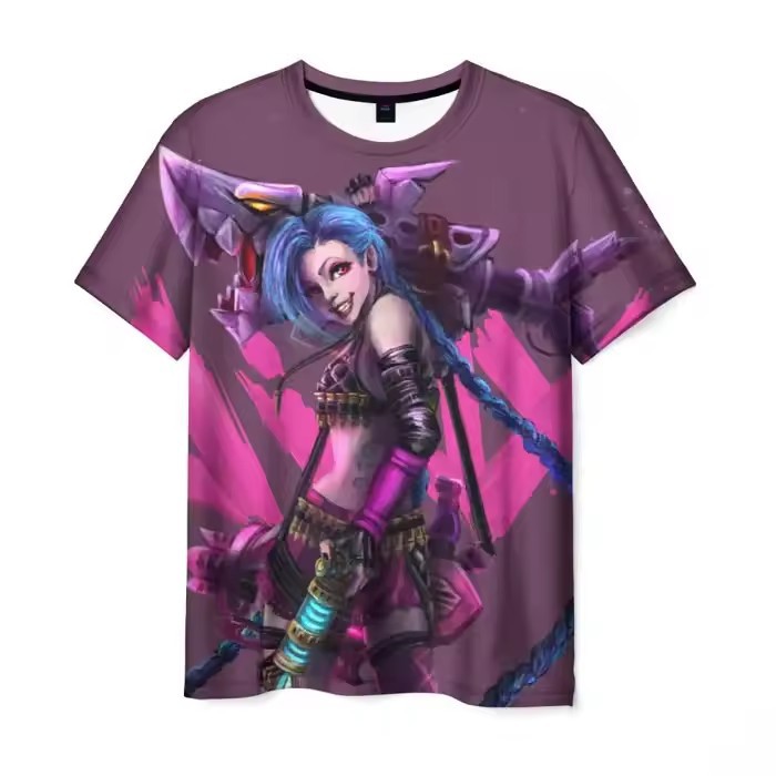 LOL Runaway Lolita Jinx Colorful Graffiti Impresión 3D Camiseta suelta y transpirable de manga corta con cuello redondo Spot