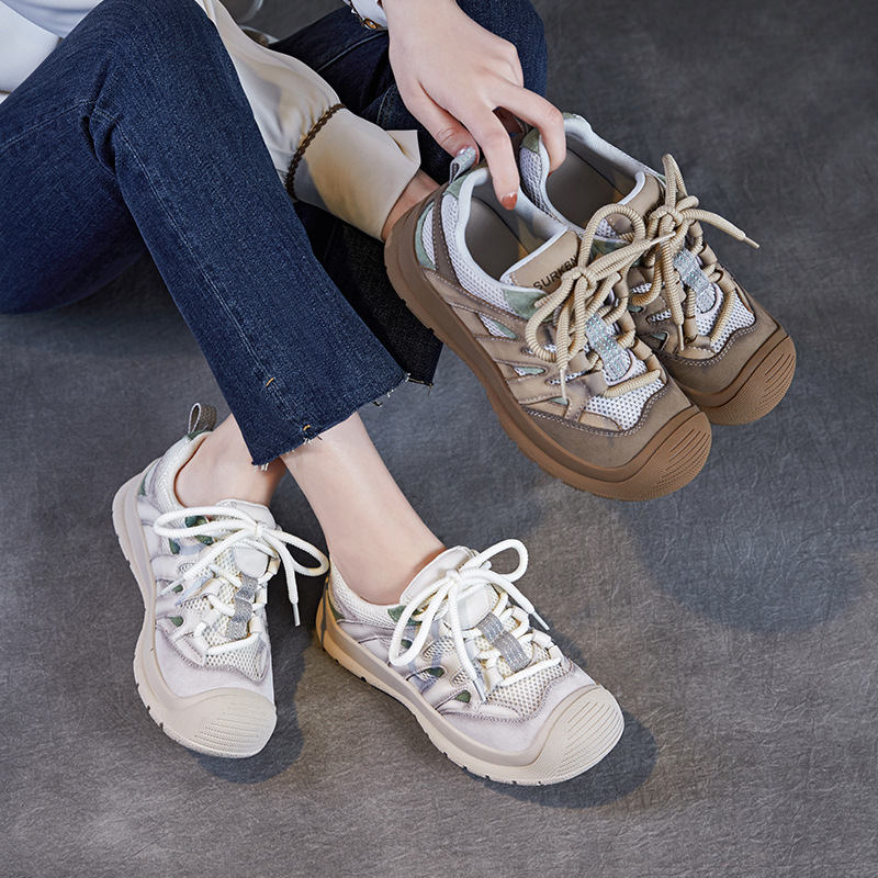 2025 년 봄과 여름 새로운 야외 등산 신발 여성용 소프트 솔 편안한 틈새 진품 가죽 플랫 미끄럼 방지 스포츠 캐주얼 신발