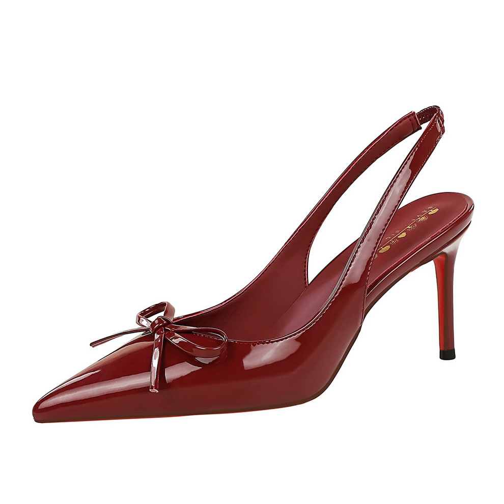 Elegant Pointed Toe Bowknot Patent Leather Stiletto Pumps Uk_voghion.com