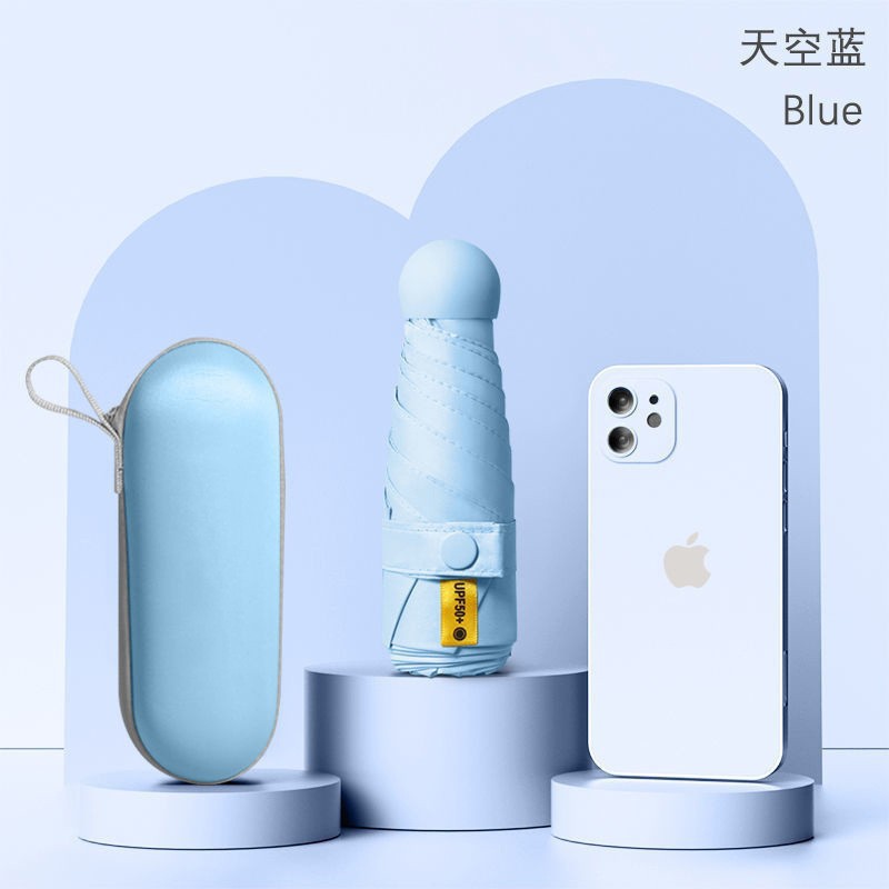 Cincuenta plegables mini cápsula soleado y lluvia para mujeres paraguas de sol de bolsillo de vinilo ultraligero compacto y portátil