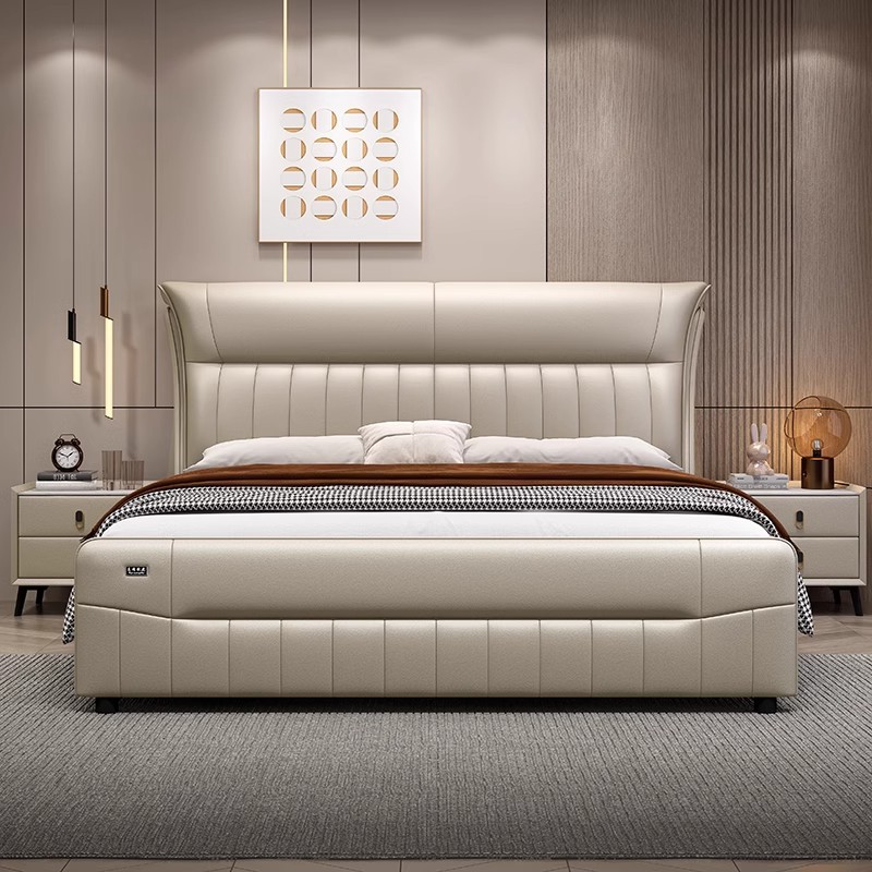2024 nueva cama de cuero moderna y simple cama de matrimonio de 1.8m cama doble confortable image 3